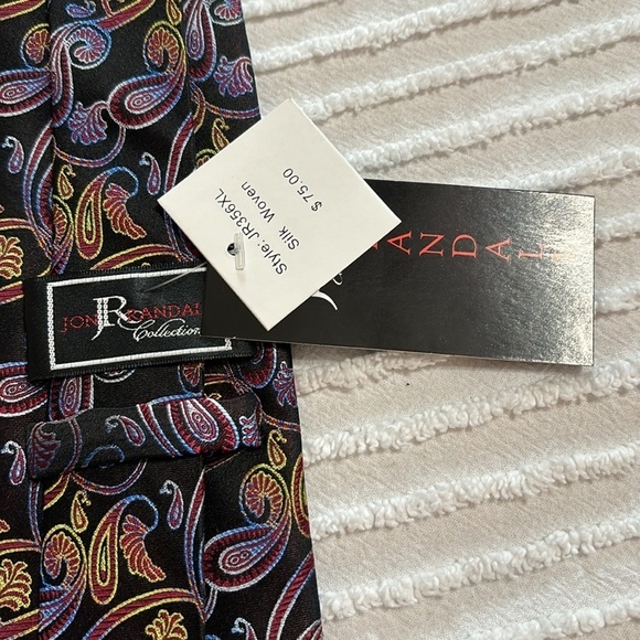 JR Jon Randall hand made Italian Design Silk Woven Tie Black Paisley NWT‎ - Picture 4 of 4